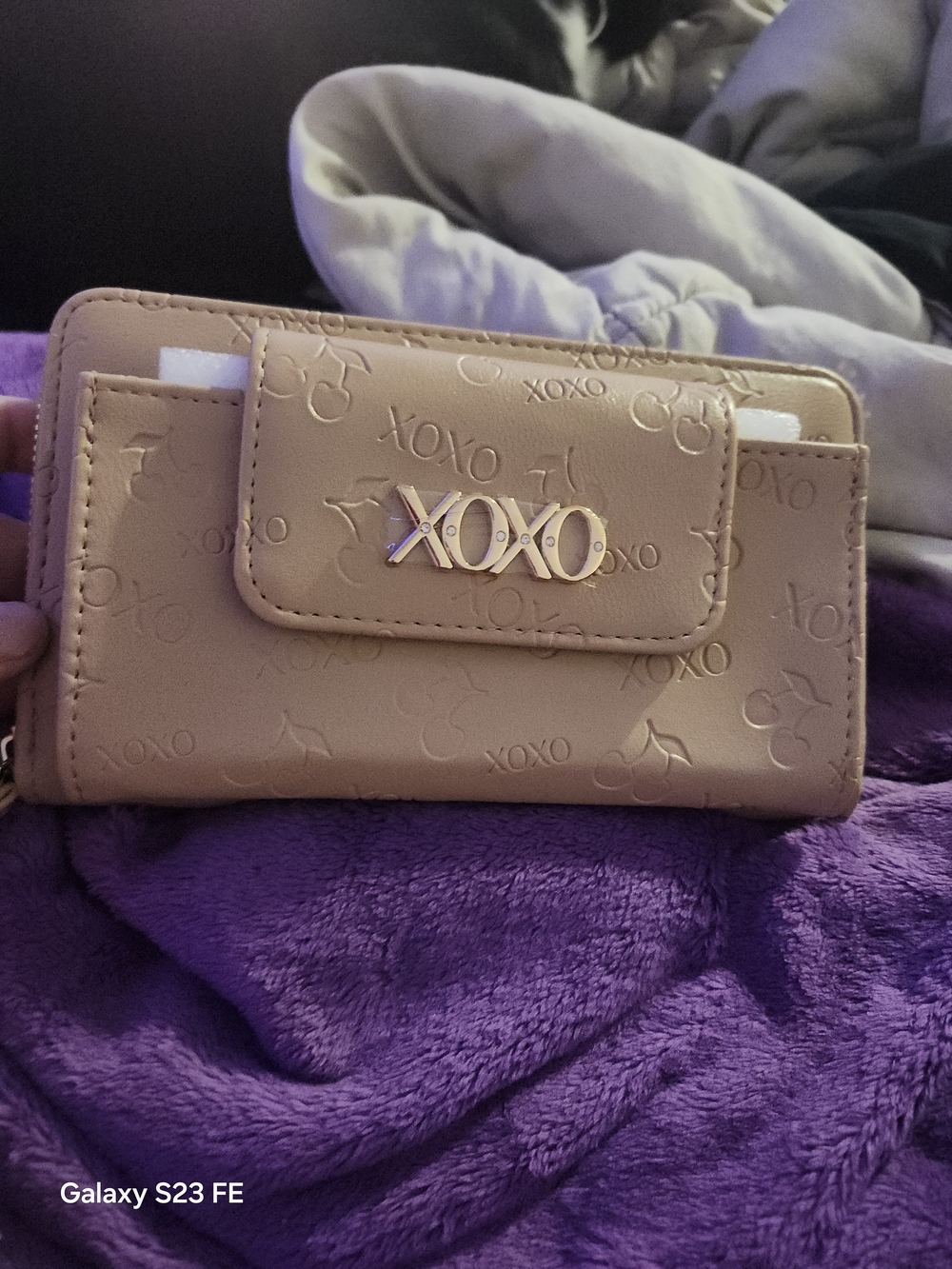 XOXO Taupe Card Holder Wallet with Gold Logo